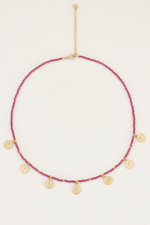 Ketting rode kraaltjes muntjes, ketting met muntjes My Jewellery
