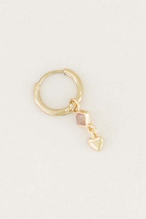 One piece oorring rose quartz & hart, rozenkwarts oorbel
