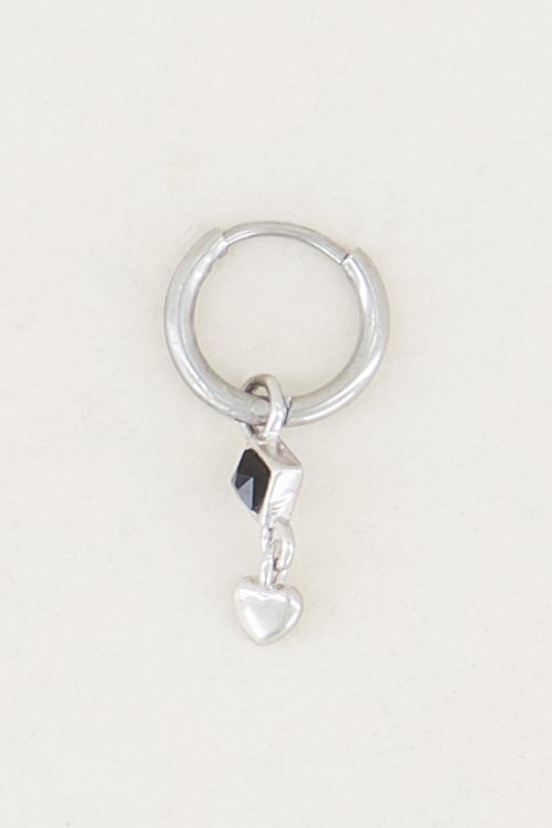 One piece oorring black onyx & hart, zwart onyx oorbel