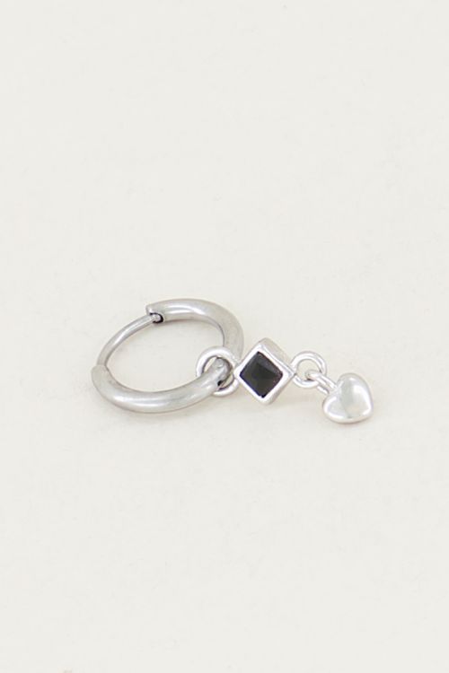 One piece earring Black Onyx & heart, black onyx earrings
