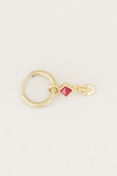 One piece oorring red jade & hart, jade oorbel