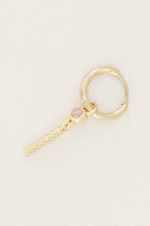 One piece oorring rose quartz & staafje, rozekwarts oorbel