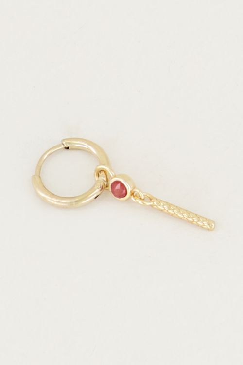 One piece oorring Red Jade & staafje, oorbel met edelsteen