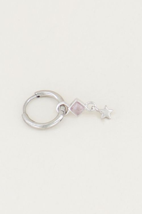 One piece oorring Rose Quartz & ster