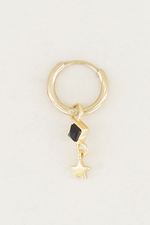 One piece oorring Black Onyx ster, oorbel met ster