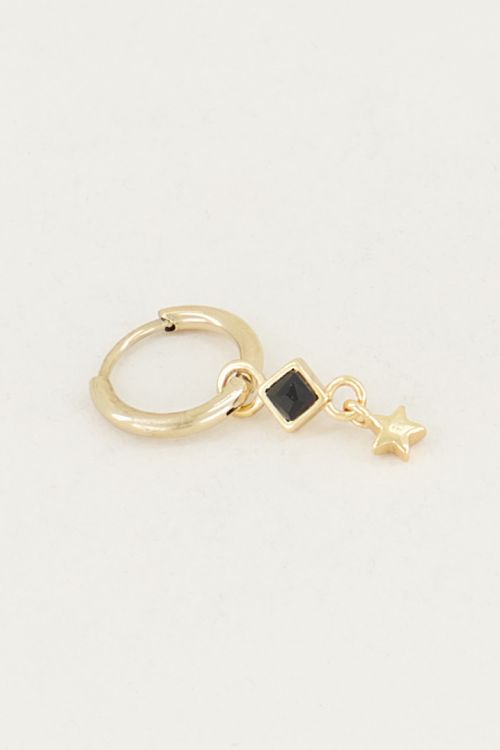 One piece oorring Black Onyx ster, oorbel met ster