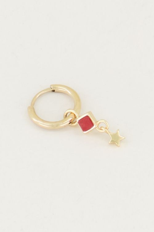 One piece oorring Red Jade & ster, oorring met ster