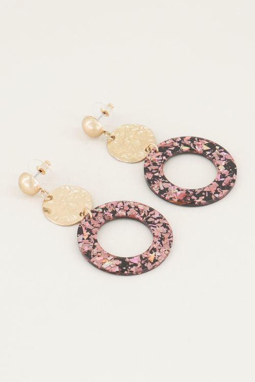 Round drop earrings with pink glitter | Pink earrings | My Jewellery