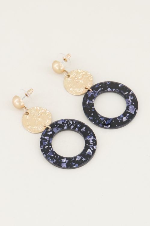 Oorhangers rond met blauwe glitters | blauwe oorbellen My Jewellery