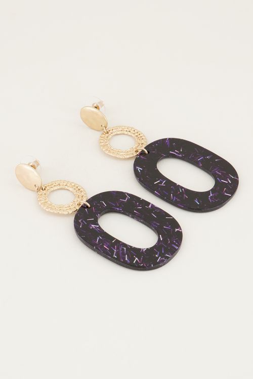 Purple oval drop earrings with glitter | Statement earrings | My Jewellery