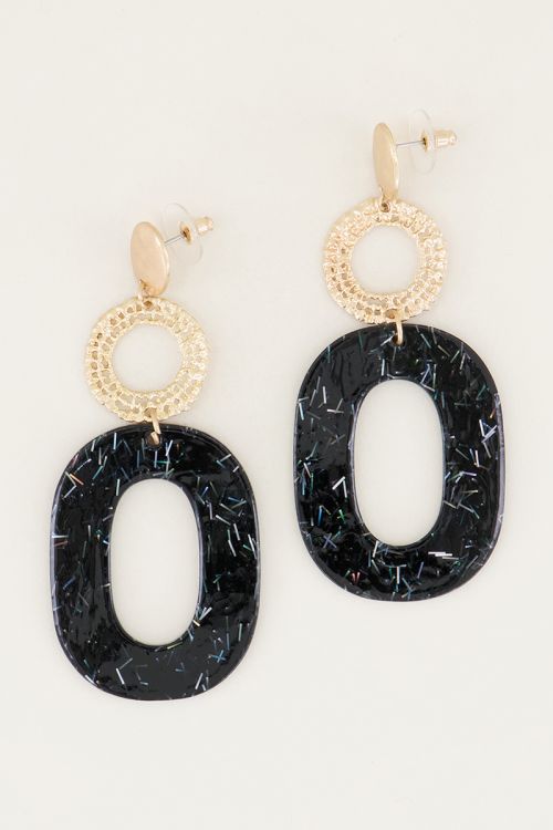 Zwarte oorhangers ovaal met glitters | Statement oorbellen My Jewellery