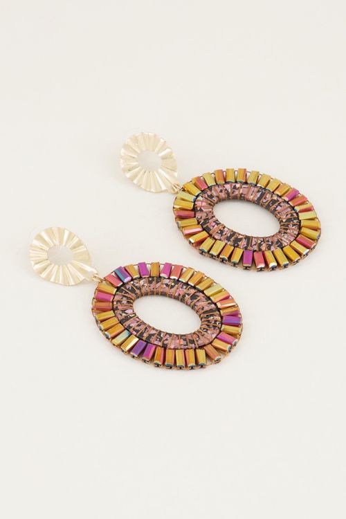 Ovale oorhangers roze kralen, statement oorbellen My Jewellery