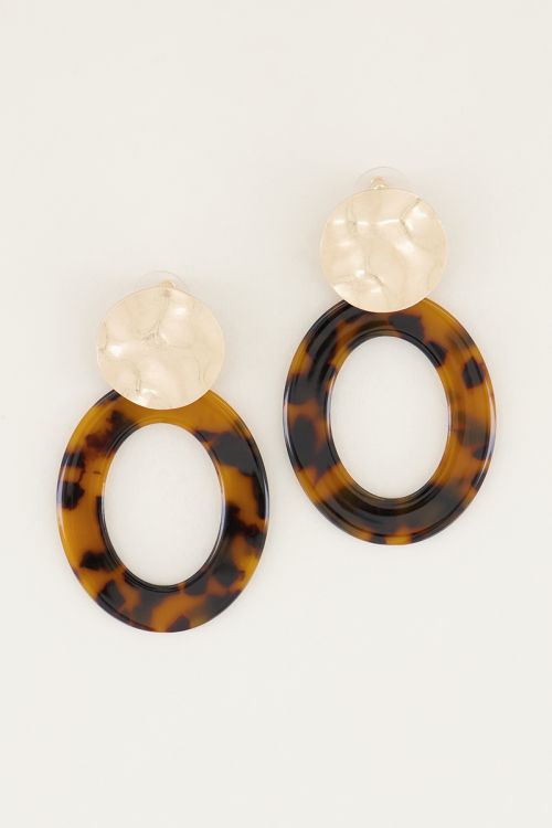 Bruine oorhangers ovaal, statement oorbellen My Jewellery