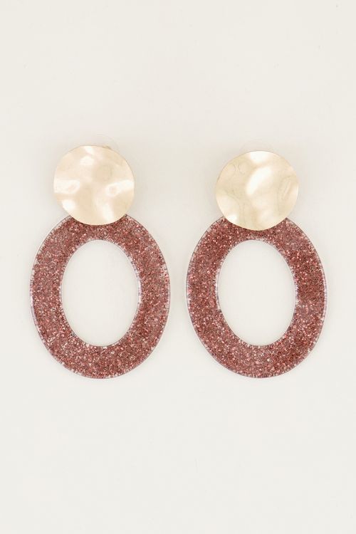 Oranje oorhangers ovaal met glitters, grote oorbellen My Jewellery