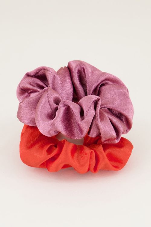 Paarse en rode scrunchie set glimmend | Scrunchie set My Jewellery