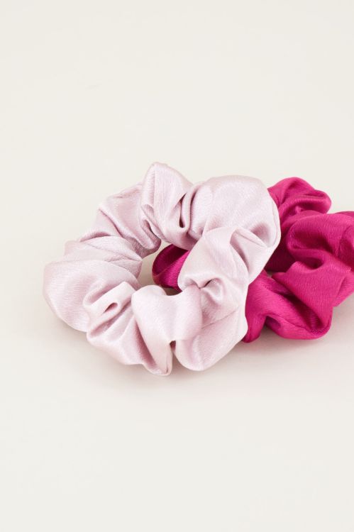 Fuchsia en roze scrunchie set glimmend | Haarelastiek My Jewellery