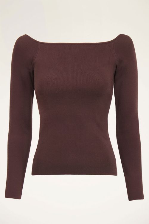 Bruine top met boothals My Jewellery