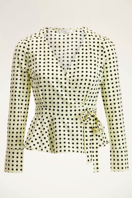 Light yellow wrap blouse with polka dots My Jewellery