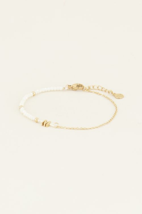 Witte kralen armband met initial | Witte armband | My Jewellery