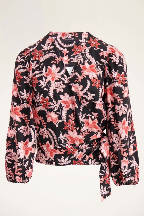 Black wrap blouse with floral print | My Jewellery