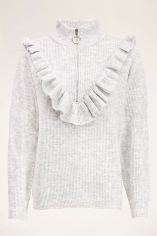 Grijze trui met ruffle & rits | Truien | My Jewellery