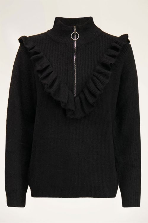 Zwarte trui met ruffle & rits| Truien | My Jewellery
