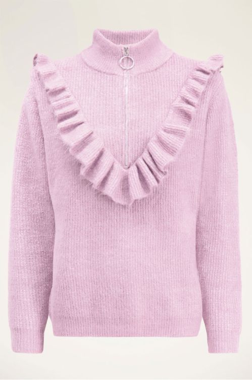 Roze trui met ruffle & rits | Truien | My Jewellery