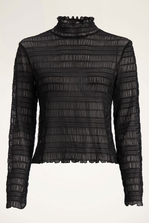 Schwarzes Top aus Mesh mit gesmoktem Rand | My Jewellery