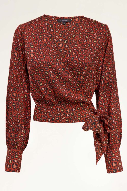 Rode wikkelblouse met panterprint | My Jewellery