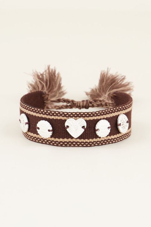 Bruine bohemian armband met zilveren bedeltjes | My Jewellery