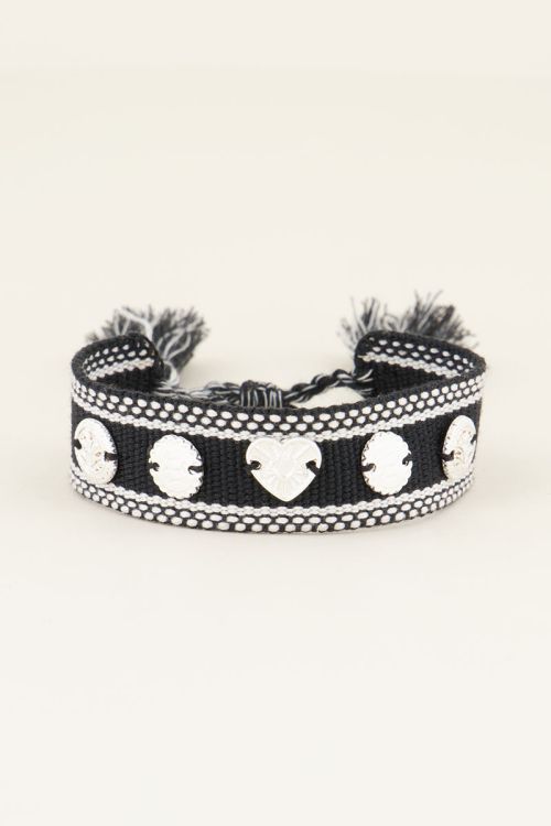 Zwarte bohemian armband met zilveren bedeltjes | My Jewellery