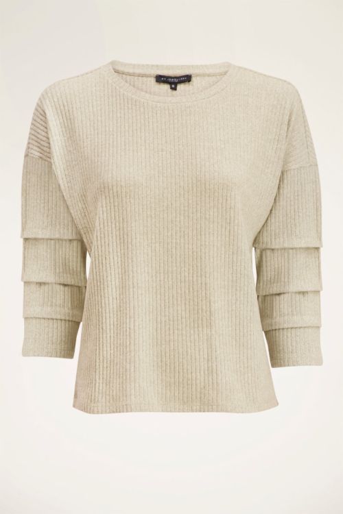 Beige rib top met plooimouw | My Jewellery