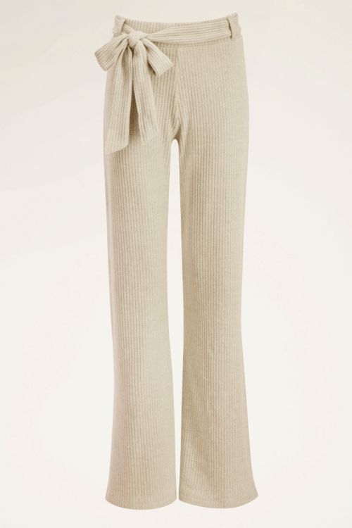 Beige rib broek met ceintuur | My Jewellery