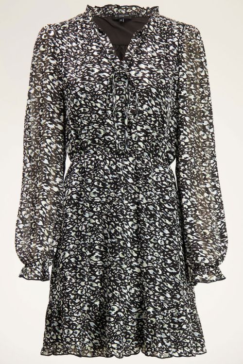 Zwarte jurk met blauwe luipaardprint | My Jewellery