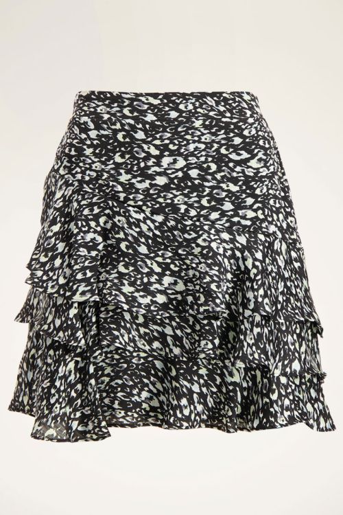 Blauwe rok met ruffles en luipaard