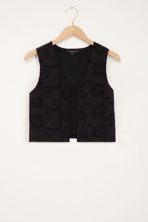 Zwart gilet met bloemen broderie | My Jewellery