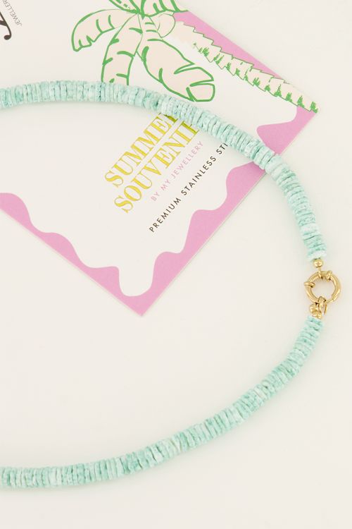 Souvenir mintgroene surf ketting met goud slotje | My Jewellery