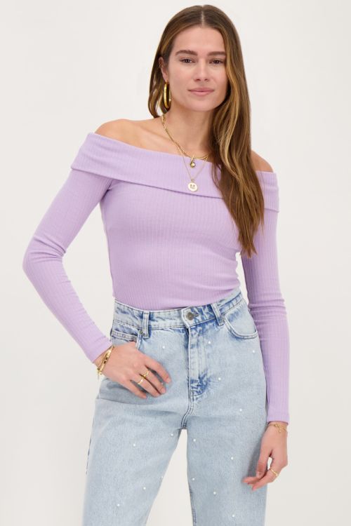 Lilac off-shoulder top with rib | My Jewellery
