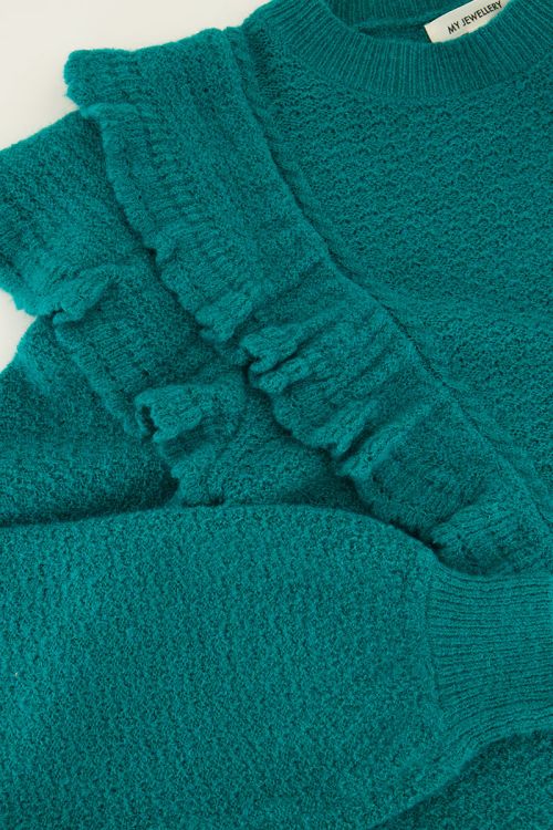 Turquoise trui met ruffles