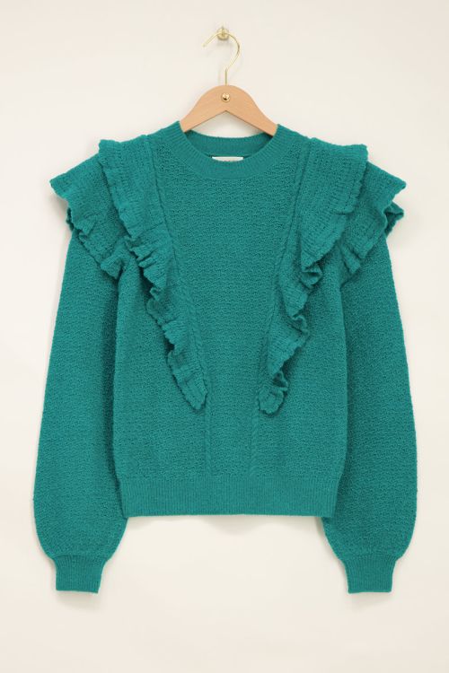Turquoise trui met ruffles