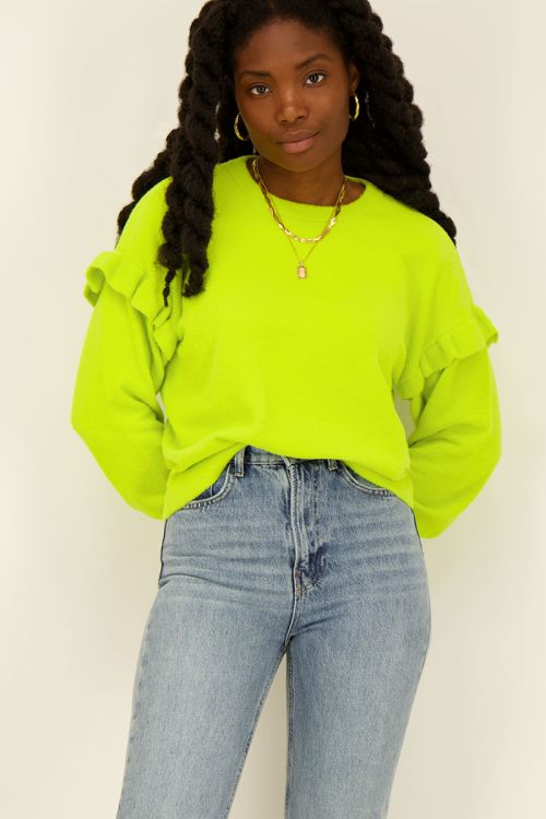 Lime green sweater with ruffles | My Jewellery