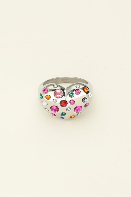 Universe statement ring with heart and multicoloured rhinestones | My Jewellery