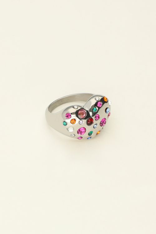 Universe statement ring with heart and multicoloured rhinestones | My Jewellery