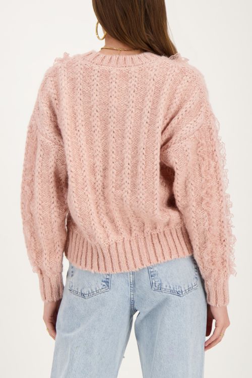 Pink cable knit sweater with lace | My Jewellery