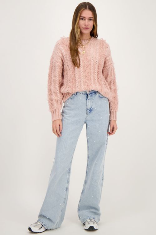 Pink cable knit sweater with lace | My Jewellery