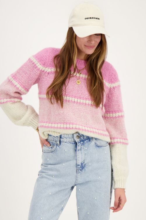 Pink knit sweater with stripes | My Jewellery