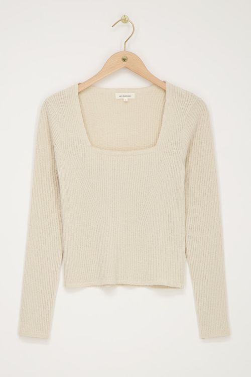 Beige boucle top with square neckline | My Jewellery