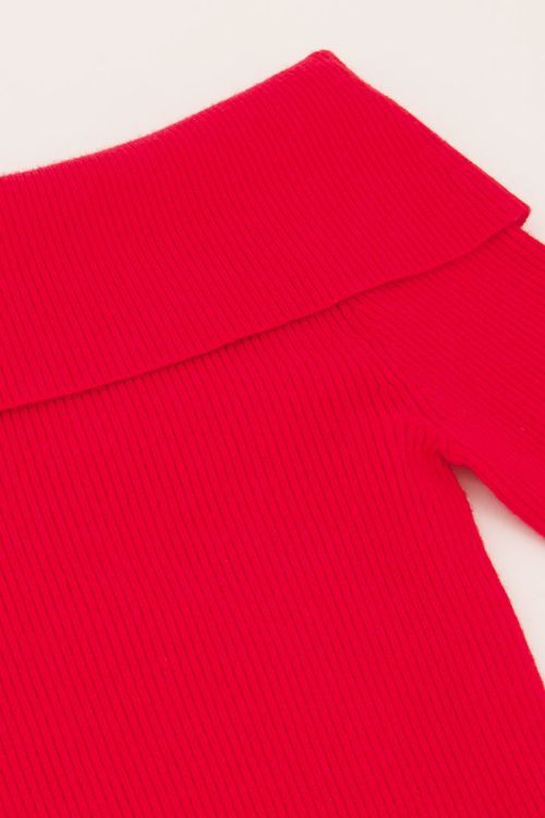 Red off-shoulder top with rib | My Jewellery