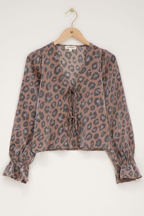 Leopard print crinkle top with bows & ruffled sleeves | My Jewellery