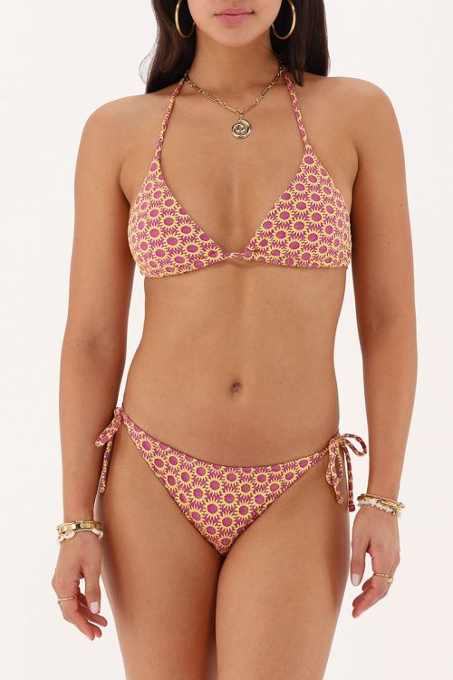 Purple jacquard triangle bikini set with suns | My Jewellery